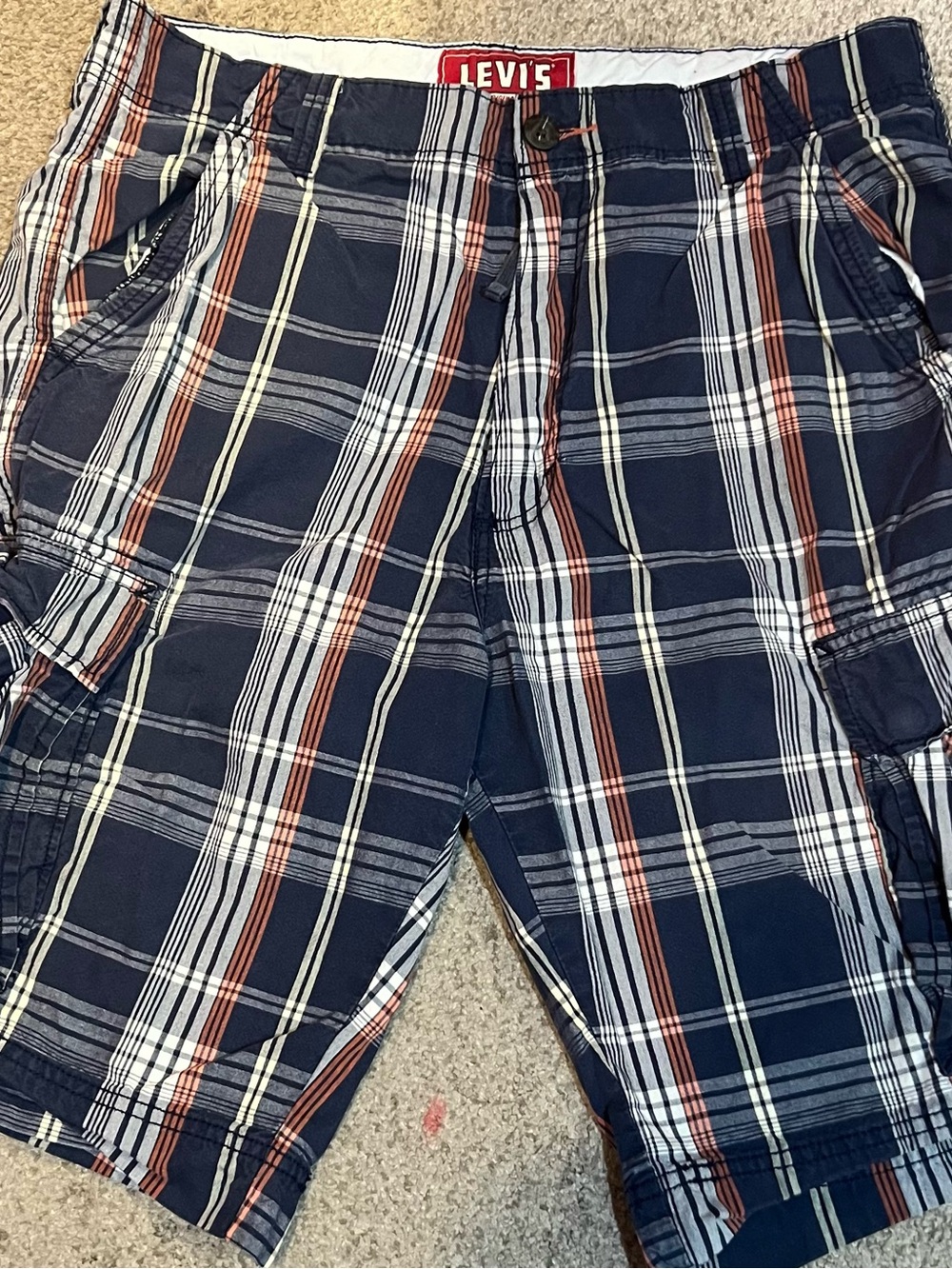 Levi's Men’s Navy Plaid Cargo Shorts